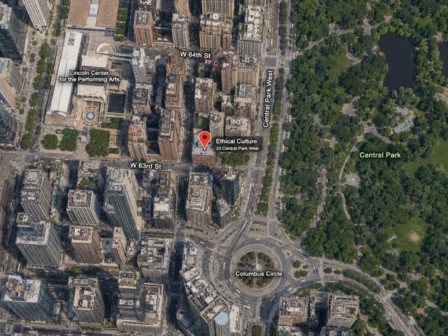 Map of the venue at 33 Central Park West, across from Central Park and near Lincoln Center